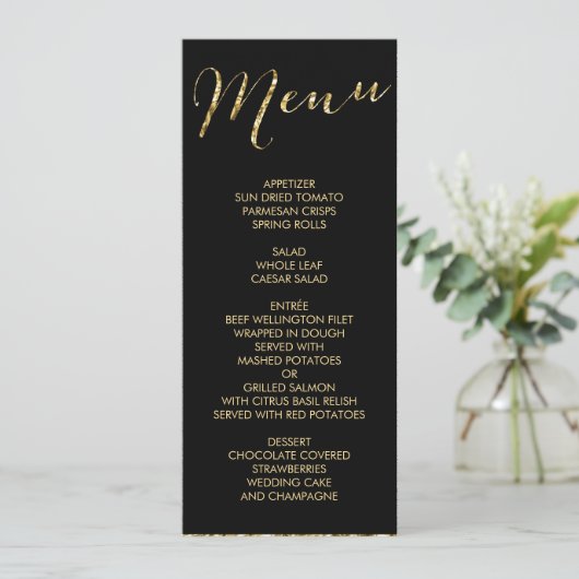 Elegant Black Wedding Menu Gold Foil (Staand voorkant)