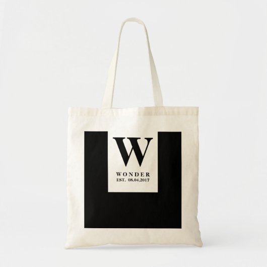 Elegant Black Wedding Monogram | Minimalist Couple Tote Bag (Voorkant)