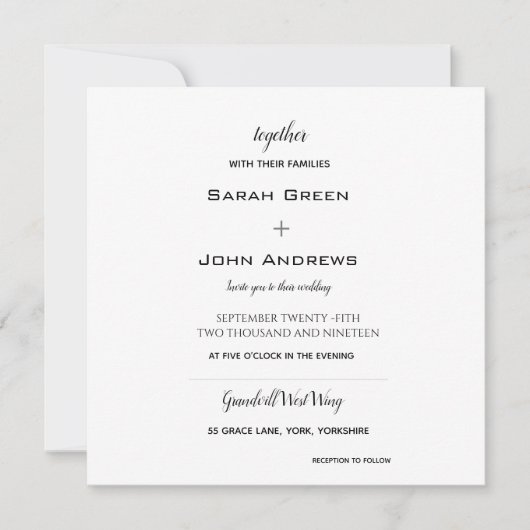 Elegant Black Wedding Monogram Square Invitation Kaart (Voorkant)