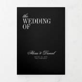 Elegant black wedding photo RSVP QR all in one Drieluik Uitnodiging (Cover)
