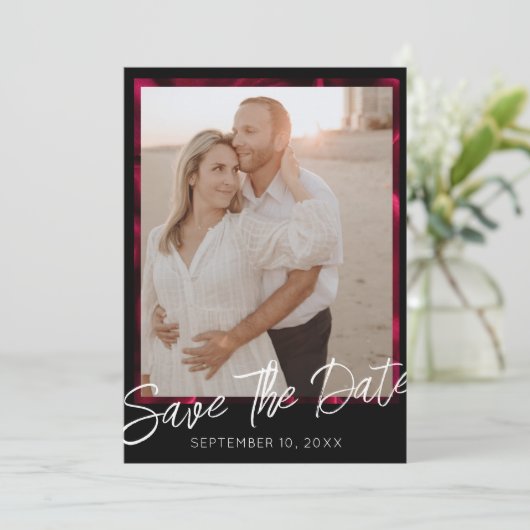 Elegant Black Wedding Photo Save the Date Kaart (Staand voorkant)