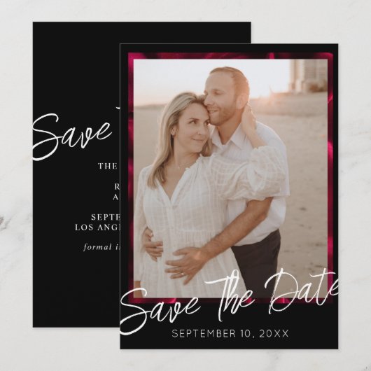 Elegant Black Wedding Photo Save the Date Kaart (Voorkant / Achterkant)
