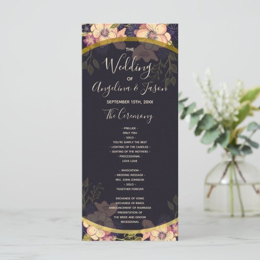 Elegant Black Wedding Programmakaart (Staand voorkant)