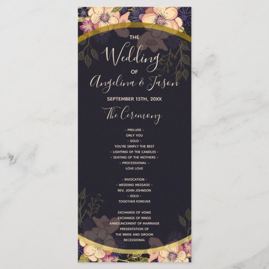 Elegant Black Wedding Programmakaart (Voorkant)