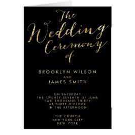 Elegant Black Wedding Programs with Gold Foil