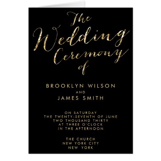 Elegant Black Wedding Programs with Gold Foil (Voorkant)