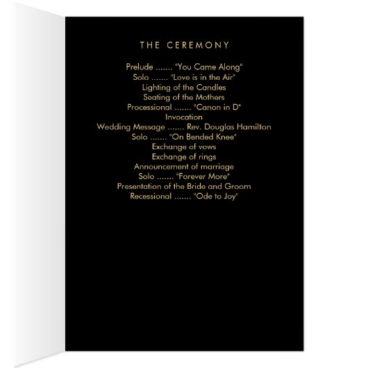 Elegant Black Wedding Programs with Gold Foil (Binnen (Rechts))