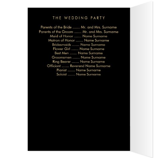 Elegant Black Wedding Programs with Gold Foil (Binnen (Links))