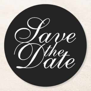 Elegant Black Wedding Save the Date Ronde Kartonnen Onderzetter