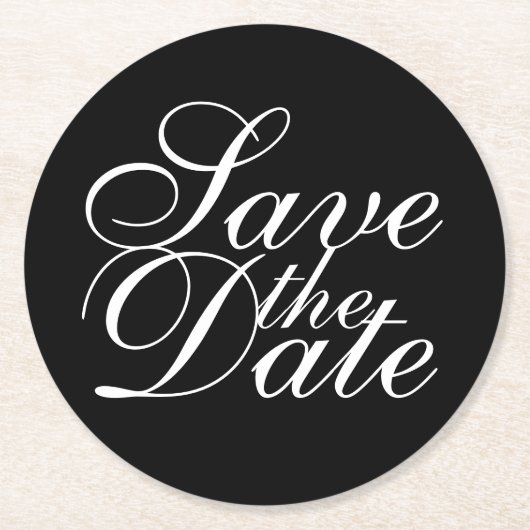 Elegant Black Wedding Save the Date Ronde Kartonnen Onderzetter (Voorkant)