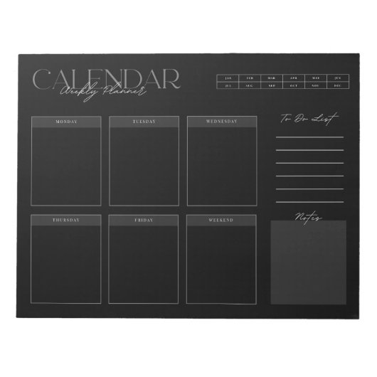 Elegant Black Weekly Planner Notitieblok (Voorkant)
