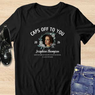 Elegant Black & White 2026 Graduation Floral Photo Tri-Blend Shirt