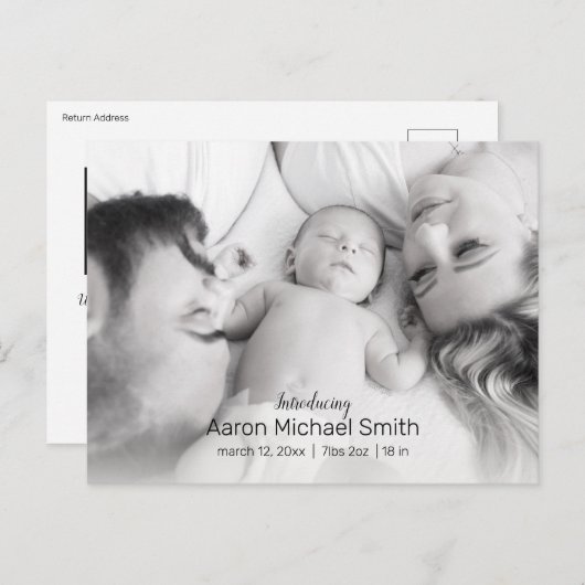 Elegant Black & White 2 Fotoaankondiging Briefkaart (Voorkant / Achterkant)