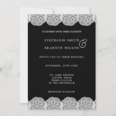 Elegant Black & White 2 Photo Lace Wedding Kaart (Voorkant)