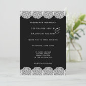 Elegant Black & White 2 Photo Lace Wedding Kaart (Staand voorkant)
