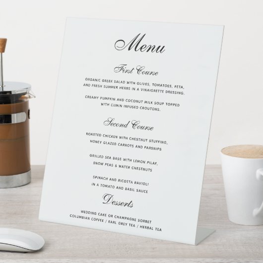 Elegant Black White 3-cursus Weddenmenu Reclamebord Met Voetstuk (Insitu)