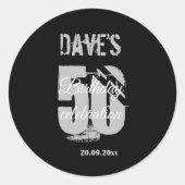 Elegant Black & White 50th Any Age Birthday Party Ronde Sticker (Voorkant)