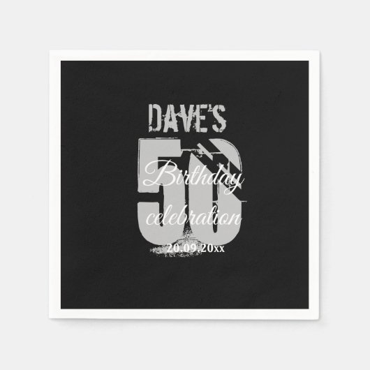 Elegant Black & White 50th Any Age Birthday Party Servet (Voorkant)
