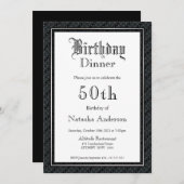 Elegant Black & White 50th Birthday Dinner Kaart (Voorkant / Achterkant)
