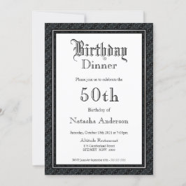 Elegant Black & White 50th Birthday Dinner Kaart