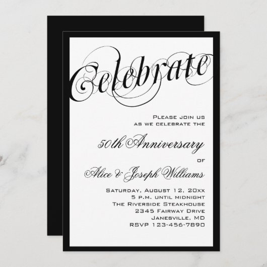 Elegant Black & White 50th Jubileum-uitnodigingen Kaart (Voorkant / Achterkant)