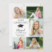 Elegant Black White 6 Photo Collage Afstuderen Aankondiging (Voorkant)