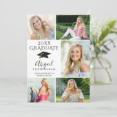 Elegant Black White 6 Photo Collage Afstuderen Aankondiging (Staand voorkant)