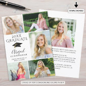 Elegant Black White 6 Photo Collage Afstuderen Aankondiging