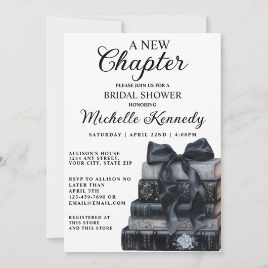 Elegant Black & White A New Chapter Bridal Shower  Kaart (Voorkant)