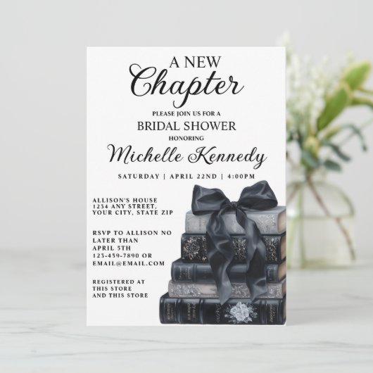 Elegant Black & White A New Chapter Bridal Shower  Kaart (Staand voorkant)