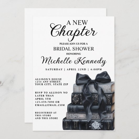 Elegant Black & White A New Chapter Bridal Shower  Kaart (Voorkant / Achterkant)