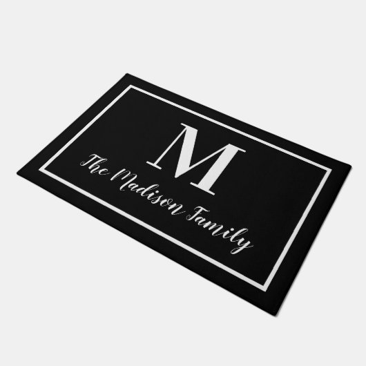 Elegant Black White - aangepast monogram Initiaal Deurmat (Schuin)