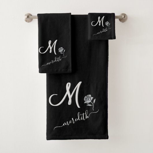 Elegant Black White — Aangepast monogram naam aanj Bad Handdoek (Insitu)