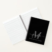 Elegant Black White Aangepaste monogram naam Notitieboek (Binnen)