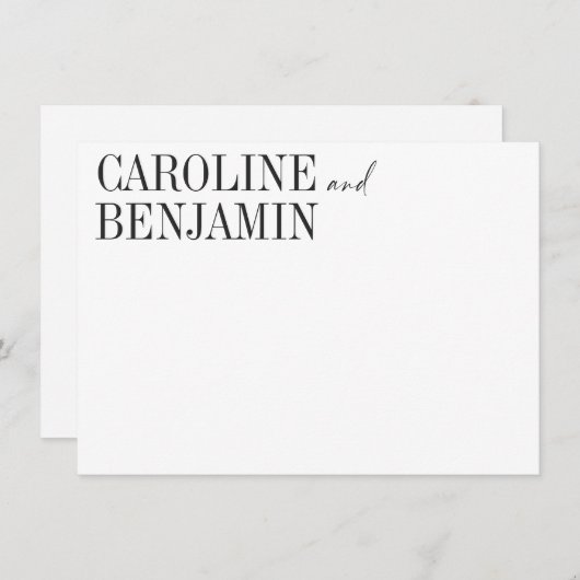 Elegant Black White - aangepaste naam bruiloft Notitiekaartje (Voorkant / Achterkant)