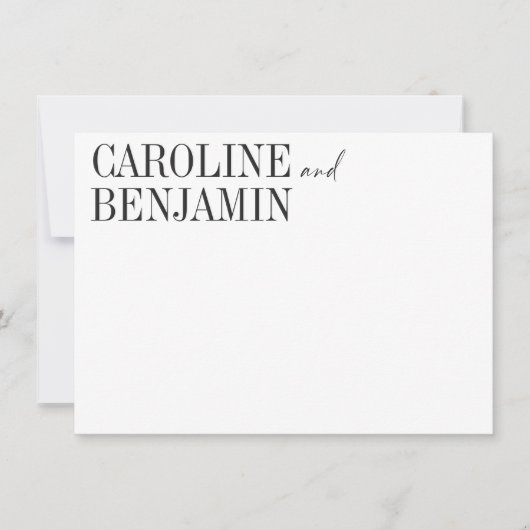 Elegant Black White - aangepaste naam bruiloft Notitiekaartje (Voorkant)