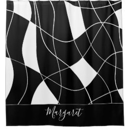 Elegant black &white abstract monogram name douchegordijn
