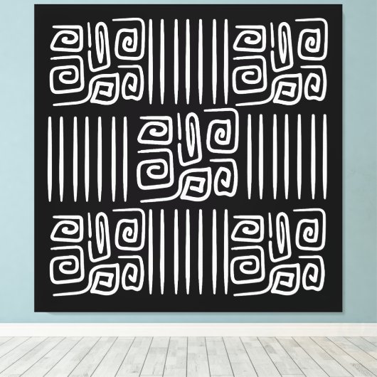 Elegant black &white abstract pattern  canvas afdruk (Insitu (Houten vloer))