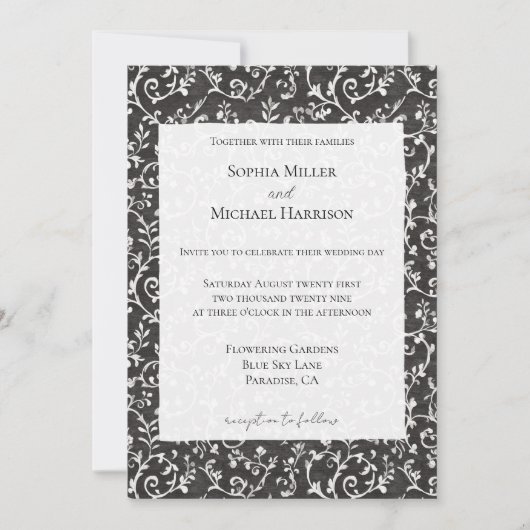 Elegant Black White Abstract Wedding Kaart (Voorkant)