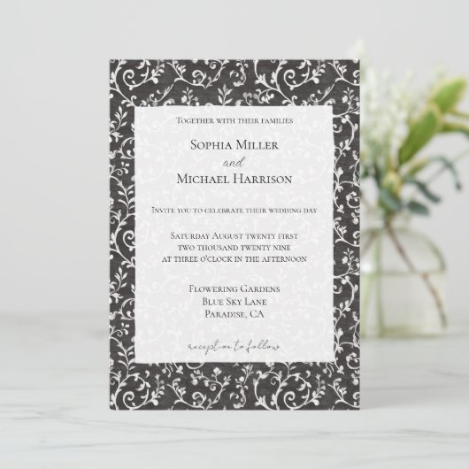 Elegant Black White Abstract Wedding Kaart (Staand voorkant)