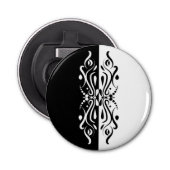 Elegant Black & White Abstracte Harlequin Style Button Flesopener (Voorkant)