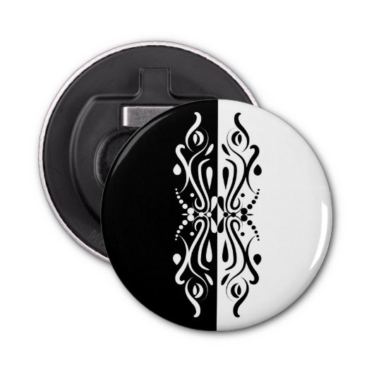 Elegant Black & White Abstracte Harlequin Style Button Flesopener (Voorkant)