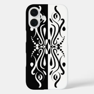 Elegant Black & White Abstracte Harlequin Style iPhone 16 Hoesje