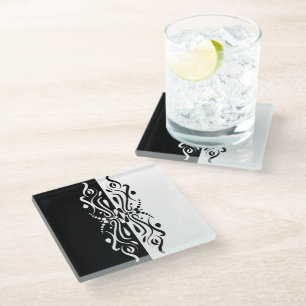Elegant Black & White Abstracte Harlequin Style Glazen Onderzetter