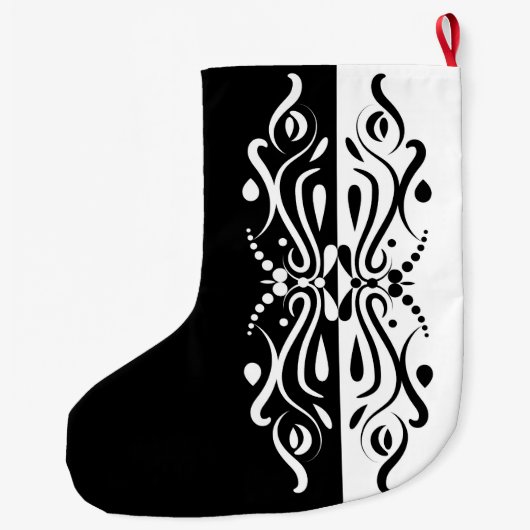 Elegant Black & White Abstracte Harlequin Style Grote Kerstsok (Achterkant)