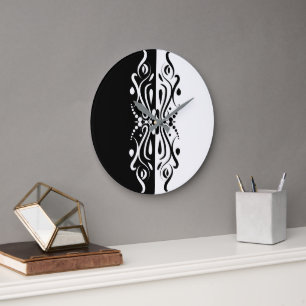 Elegant Black & White Abstracte Harlequin Style Grote Klok