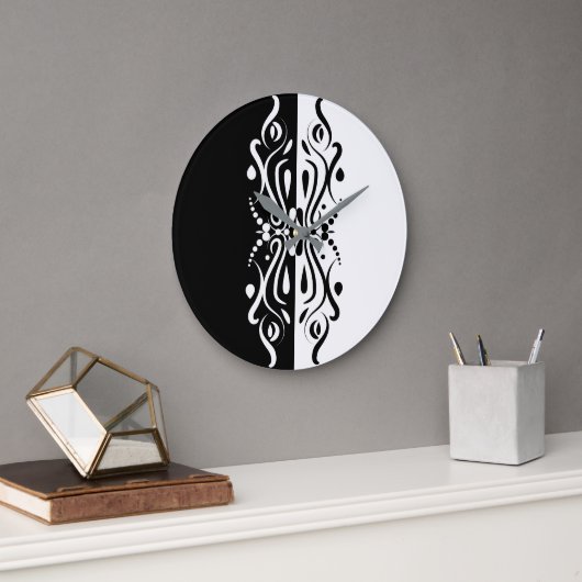 Elegant Black & White Abstracte Harlequin Style Grote Klok (Kantoor)