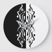 Elegant Black & White Abstracte Harlequin Style Grote Klok (Voorkant)