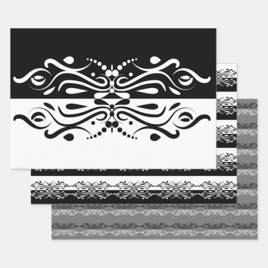 Elegant Black & White Abstracte Harlequin Style Inpakpapier Vel (Set)
