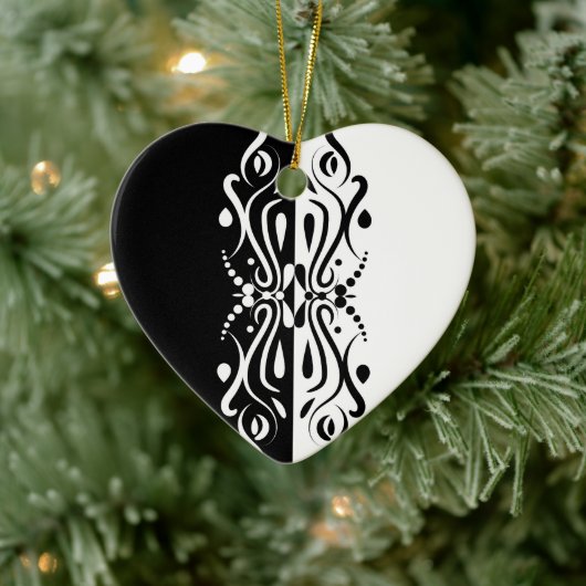 Elegant Black & White Abstracte Harlequin Style Keramisch Ornament (Boom)